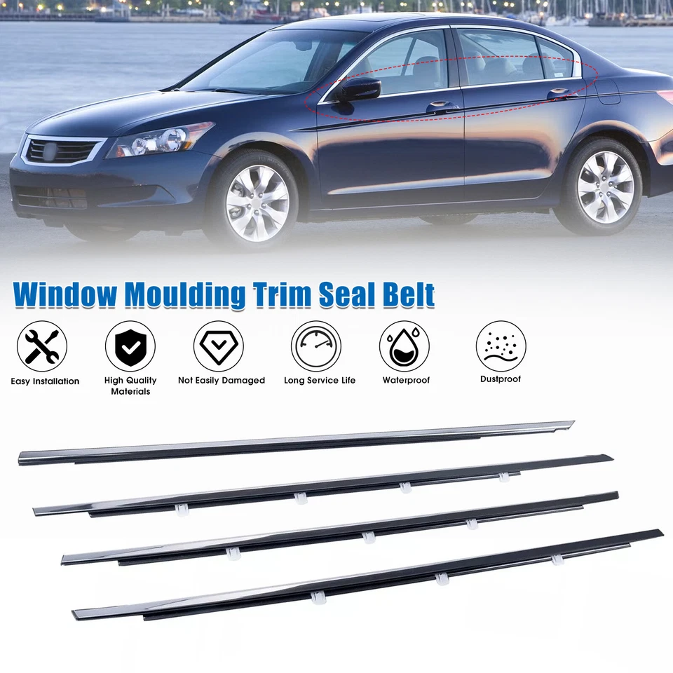 Moldura de ventana resistente al clima para puerta delantera y trasera 4 piezas para Honda Accord 2008-2012 Foto 4 de 4