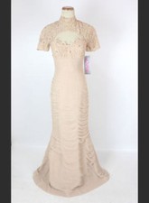 NWT Jovani Size 2 Prom Formal Long $640 Gown Short Sleeves MOB Mermaid Champagne