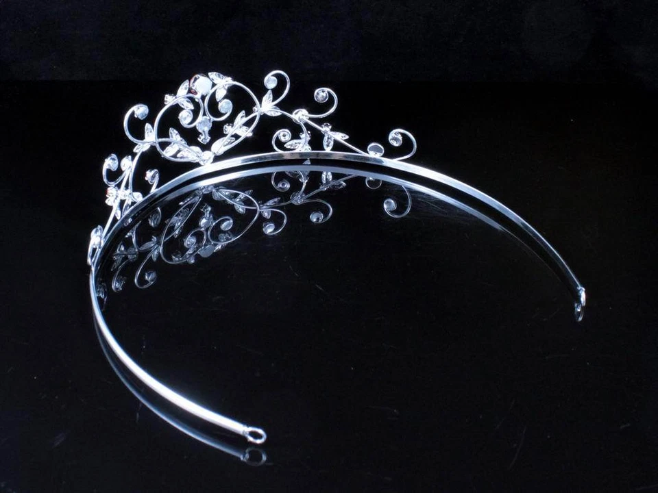 TIARA CRISTAL DIAMANTES DE IMITACIÓN AUSTRIACOS ROJO PERLA CORONA DE PELO BODA NUPCIAL T1535RED Foto 4 de 4
