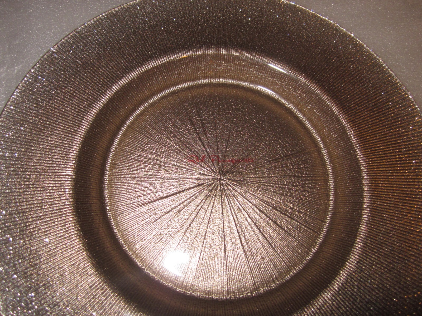 SET 4 RED POMEGRANATE GILDED GLITTER GLASS PLATES 8" NEW w TAGS GOLD BRONZE ROSE