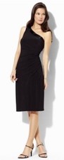 Lauren by Ralph Lauren Beaded One Shoulder Black Jersey Cocktail Dress 8 $190