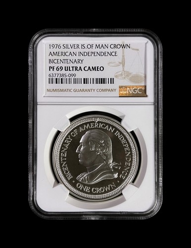 ISLE OF MAN. 1976, 1 Crown, Silver - NGC PF69 - Top Pop 🥇 USA Independence - Picture 2 of 5