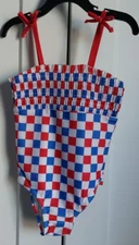 DOT & ZAZZ GIRL'S RED WHITE & BLUE 4TH OF JULY CHECKERED ONE PIECE SWIMSUIT NWT