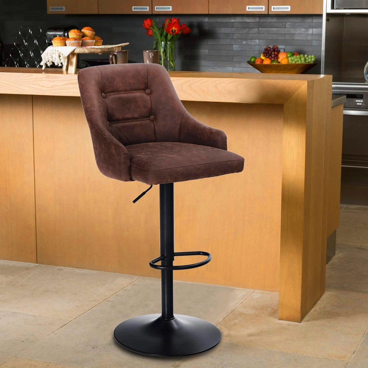 Swivel Bar Stools Adjustable Counter Height Bar Stool Faux Leather Dining Chair
