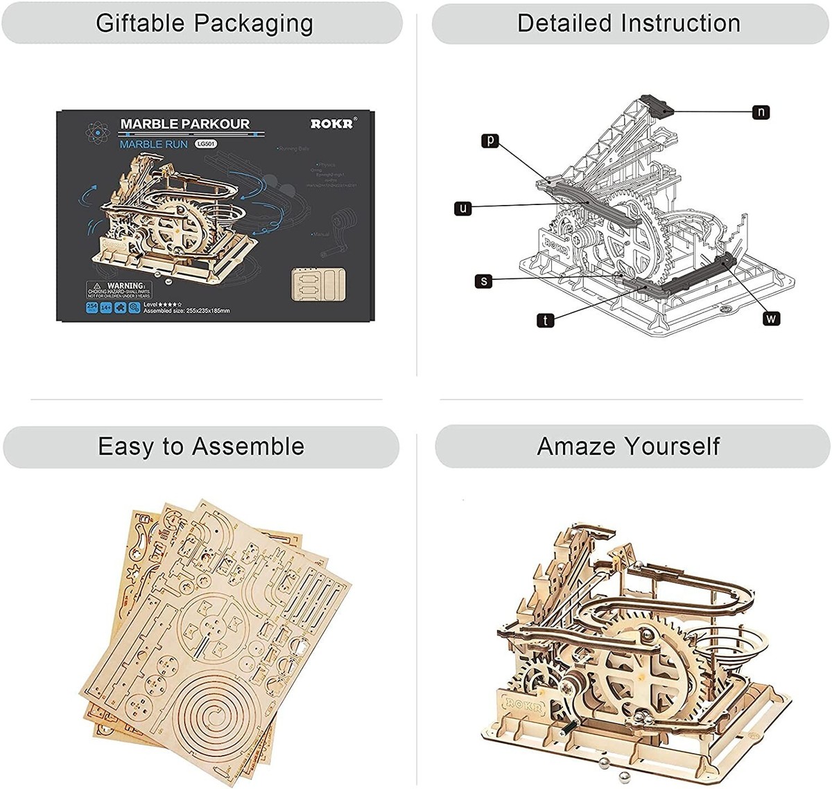 ROKR 3D Pinball Machine Puzzles 3D Kits de Modèles en Bois pour Adultes