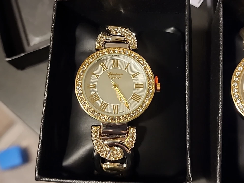 Juego de 3 relojes Geneva de cristal blanco para dama (plata, oro amarillo, oro rosa) Foto 2 de 4