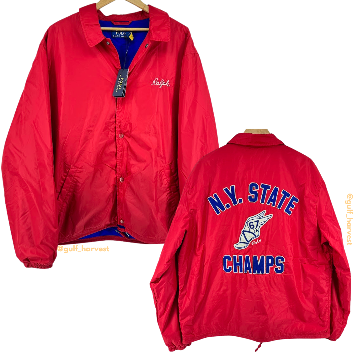 Polo Ralph Lauren Men's Red NY State Champs Coach Jacket Polo Ralph Lauren Men's Red NY State Champs Coach Jacket