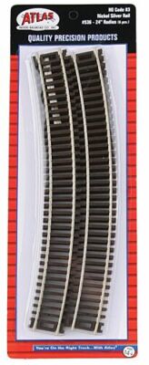 Atlas HO Code 83 Curved Snap Track 24in Radius w/Brown Ties pkg(6) 536