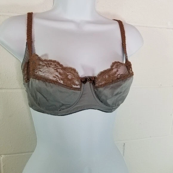 Agent Provocateur gray silk brown lace bra 30D - Image 2 of 4