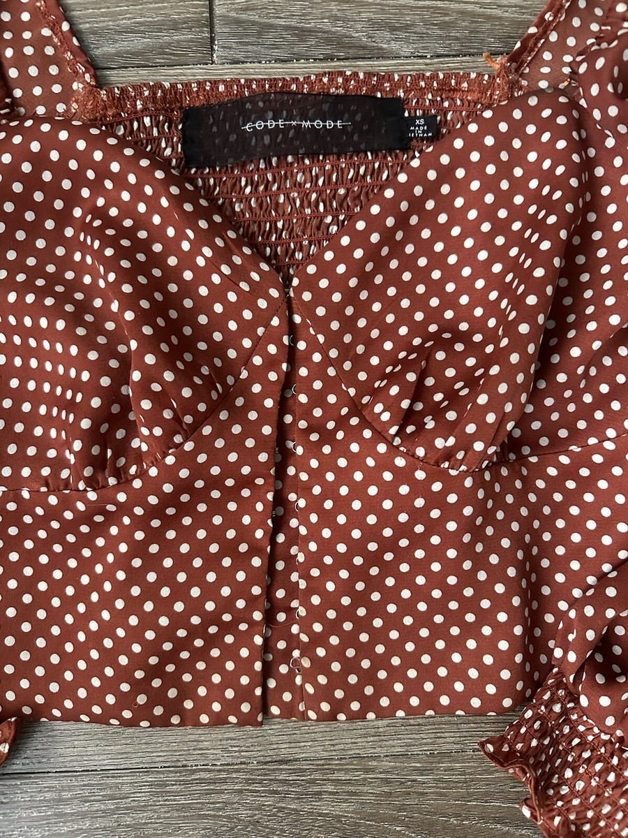 XS Code x Mode Polka Dot Cropped Corset Long Sleeved Top with