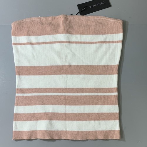 Dynamite Tan /White Striped Women's Tube Top Size L - Picture 2 of 9
