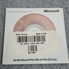 New Microsoft Office Basic Edition 2003 Dell Install CD with Product Key
