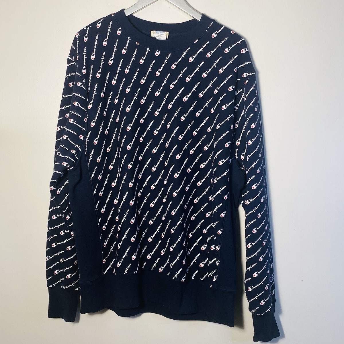 Vintage Champion Reverse Weave All Over Print Navy Blue