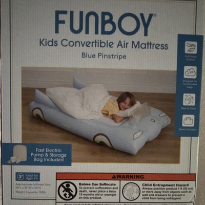 FUNBOY Kids Blue Pinstripe Convertible Air Mattress w/ Built-In Pump