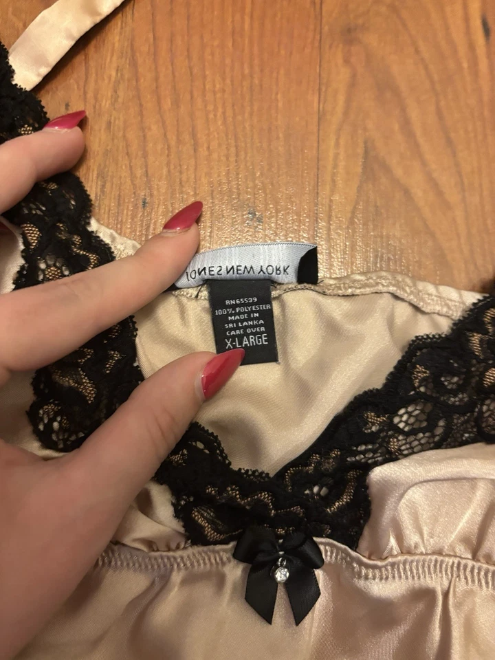 Jones New York Babydoll Sexy Nightgown Slip dress Lace Beige and Black Size XL - Image 4 of 4