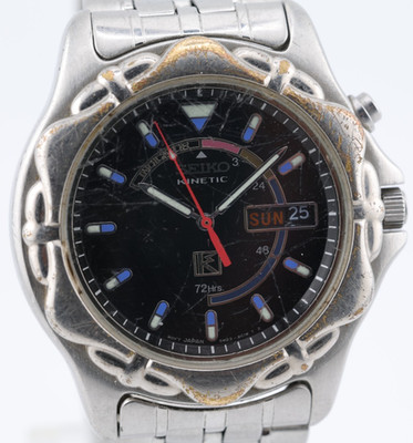 SEIKO KINETIC 72hrs WATCH, 5M23-6C1W, 40mm, 185mm LONG BRACELET, RUNS (HR)