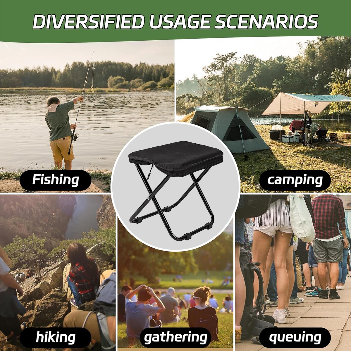 Small Folding Stool Mini Portable Outdoor Camping Chair Foldable Hiking NEW