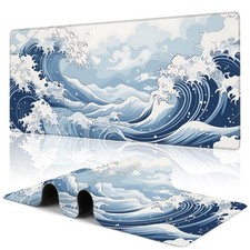 Mountain Gaming Mouse Pad,Japanese Blue and White Sea Wave Desk Mat,31.5""X15...