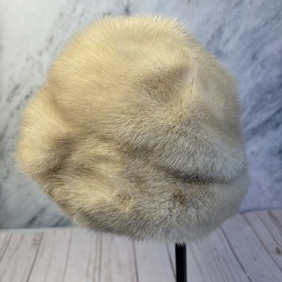 "Sombrero cubo vintage de piel de conejo Mr. D crema talla pequeña damas mujeres 20,5""" Foto 4 de 4