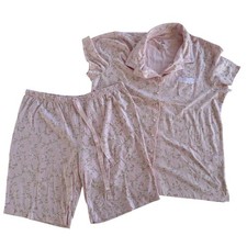 Aria Women  s Pink Floral Button Top  Shorts Pajama Set Size Large