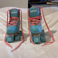 Impala Rollerskates Blue Pink Quad Roller Skates with Pink Laces