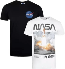 NASA Mission Control T-Shirt Men's 2 Pack White & Black Top Set - New