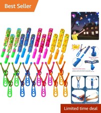 12 Pcs LED Slingshot Helicopters  Launchers - Glow in the Dark Fun for Kids