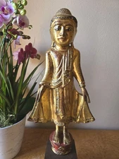 Antique Burmese Mandalay Gilt Buddha Varada Mudra 18.5" Total Height Compassion