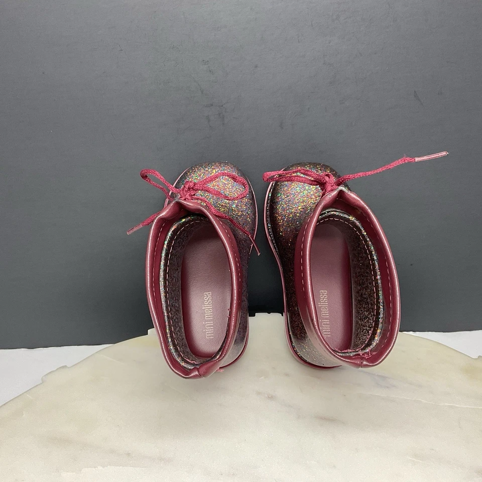 Mini Botas de Lluvia Melissa Niñas Talla 7 Niño Borgoña Brillo Botines Foto 4 de 4