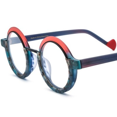 Premium Vintage Rainbow Stripe Round Handmade Acetate Colorful Eyeglasses Frame