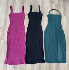 Lot of 3 Women's Dresses - Pink & Black Ribbed Midi + Green Midi Size XS/Small