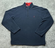 Nautica Sweatshirt Mens Large Navy Quarter Zip Mock Neck Red J Class Sail Logo