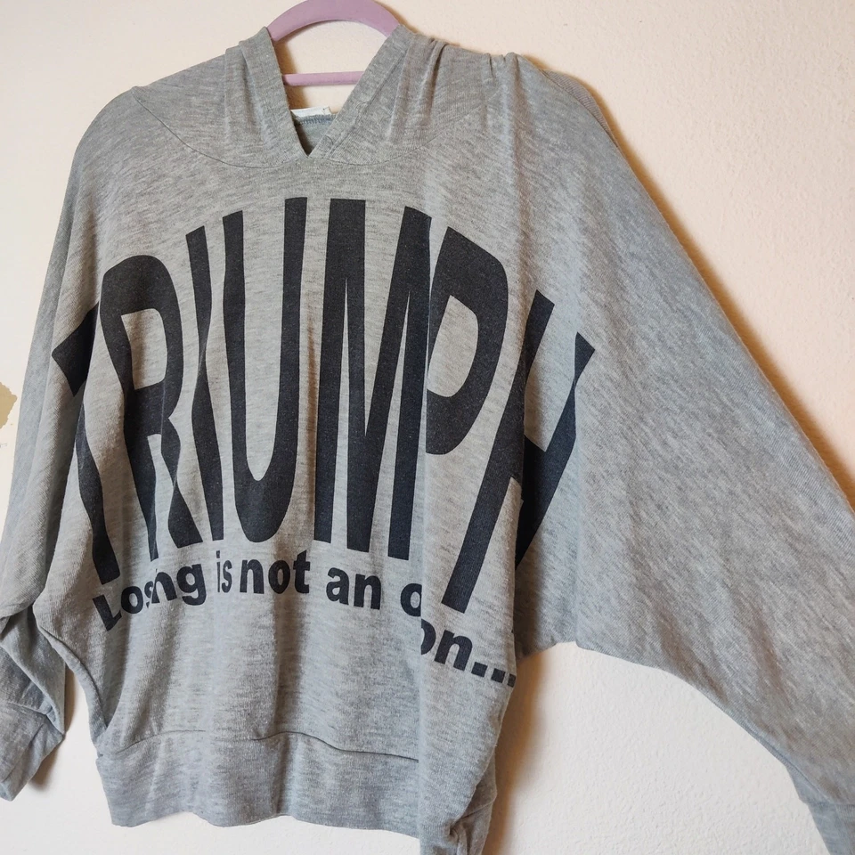 Sudadera con Capucha Poetry Triumph Deletreada Gráfica Gris Recortada Relajada Mediana Foto 3 de 4