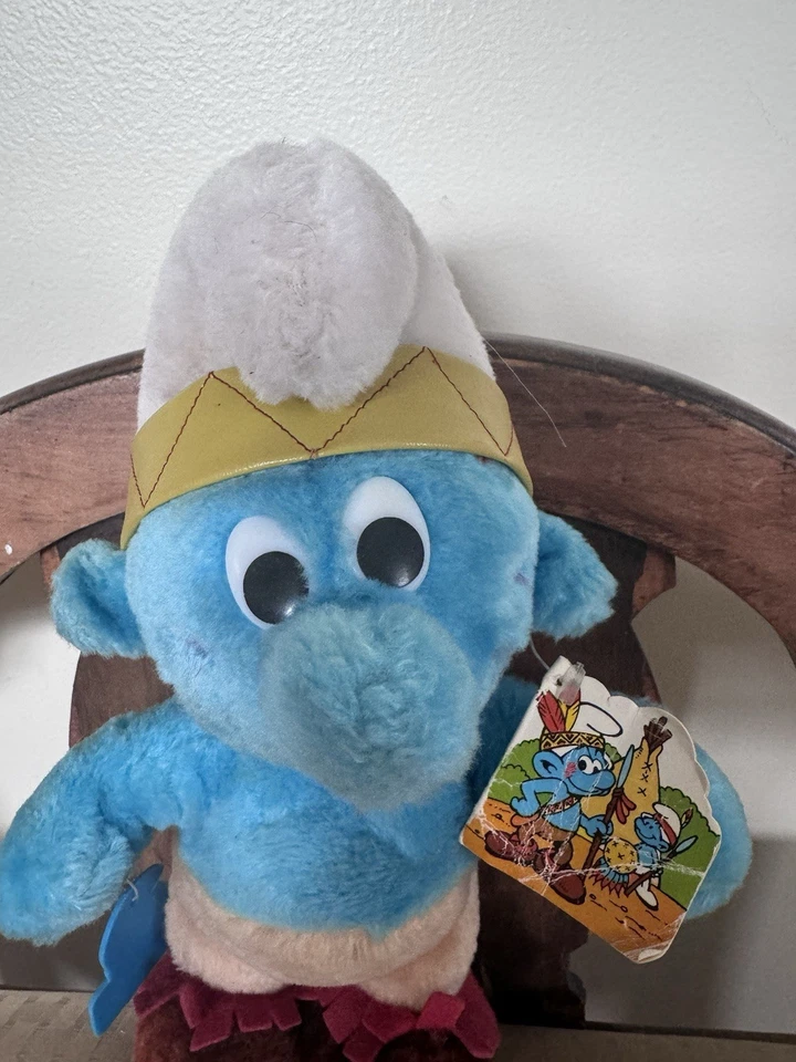 Smurf "Indian Brave" Plush Toy 1983 #4752 Wallace Berrie Peyo W/tags Collectors - Image 2 of 4