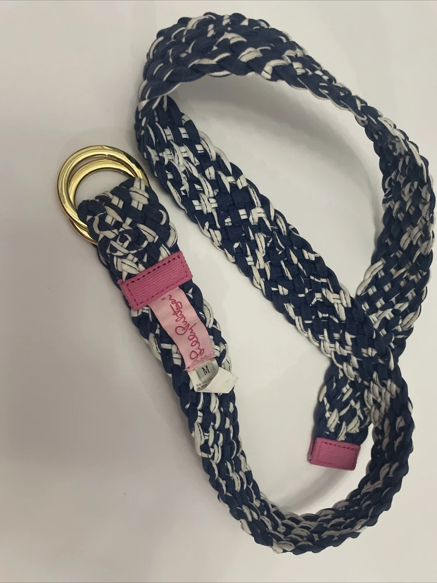 Lilly Pulitzer Woven Belt Braid Silver D Ring Cotton Size  display picture 2