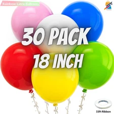 30 Colorful Rainbow Balloons 18" Latex Helium Air Party Wedding Birthday Decor