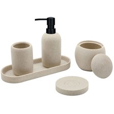 Beige Resin Bathroom Accessory Set, 5 Pcs Bathroom Accessories Set with Lotio...