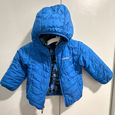 Columbia Hooded Reversible Insulated Puffer Jacket Blue Black Geometric 3T