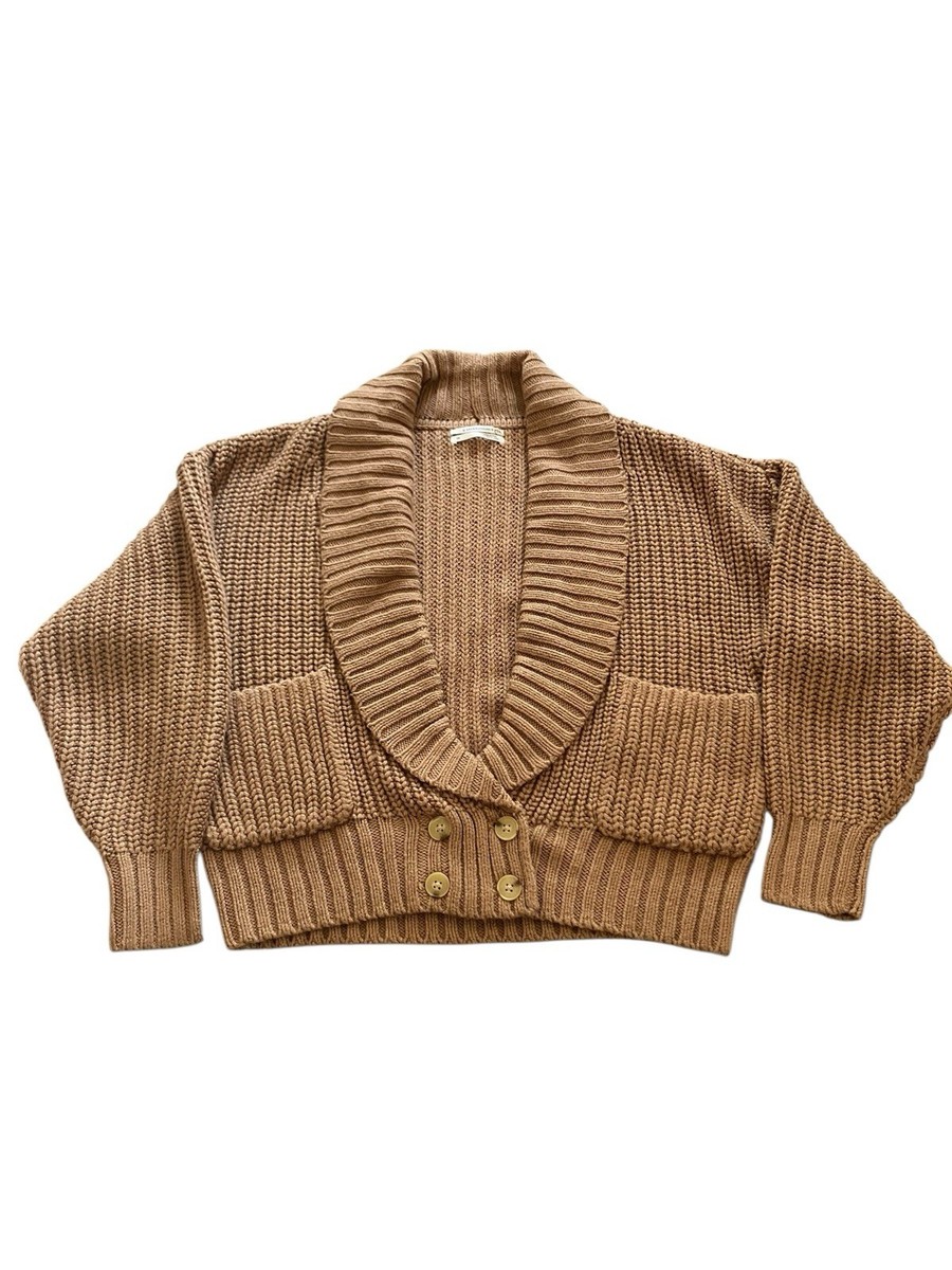 Anthropologie Deep-V Cardigan Honey Shawl Ribbed Collar Wool Blend Knit XS View 2