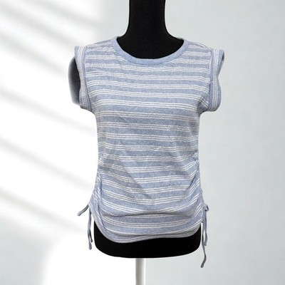 NWT Talbots Petite Ruched Crewneck Darcy Stripe Drawstring Sleeveless Top