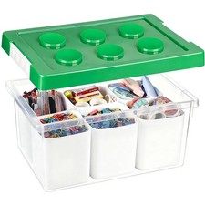 Plastic Storage Bins with Lids, Art Craft Supply Organizer Box with Brush Pot...