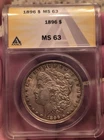 1896 Morgan Silver Dollar Coin ANACS MS63 Beautifully Toned 🔥