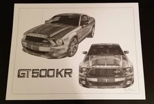 2007 Ford Mustang Shelby GT500KR Pencil Art Realism Print 18x24 S/N LE