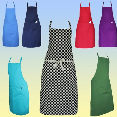 Chefs Aprons Plain Front Pockets Kitchen Butcher cooking BBQ Stuff Full Aprons