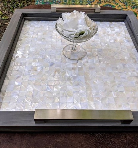 Mother of pearl tray, Marble inlaid tray, kitchen accessories serving tray gifts - Picture 4 of 4