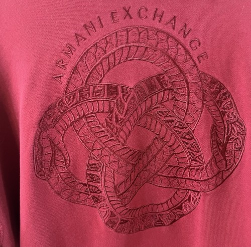 Armani Exchange Hoodie Men’s Sweatshirt Red Pullover Dragon Crest Size Large EUC