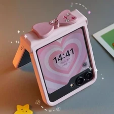 Cute Pink Bowknot Phone Case Cover for Samsung Z Flip 5 6 - Full Protection