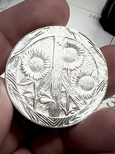 Rustic Peace Sign Sunflowers Ron Landis 1oz Fine Silver Round Coin
