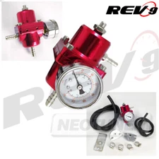 UNIVERSAL RED JDM FUEL ADJUSTABLE PRESSURE 0-140 PSI GAUGE REGULATOR+HOSES FPR