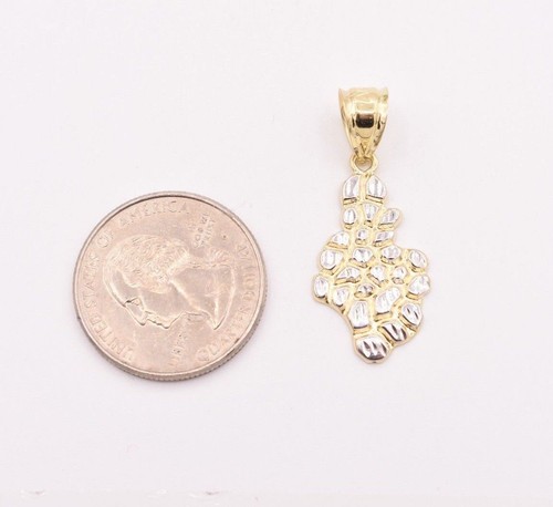 3.5cm Pepite Taglio Diamante Ciondolo Vero 10K Giallo Bianco Oro Ottimi Regalo - Foto 2 di 5